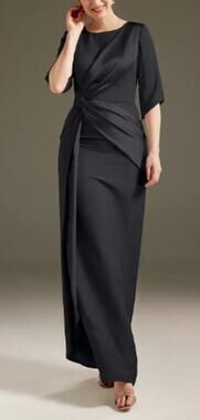 AW BRIDAL SZ 12 L black Caesar satin mother of bride formal party maxi dress 0B6